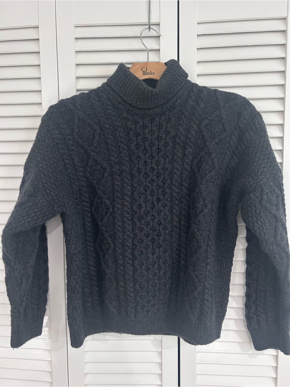 Vintage Charcoal Cable Knit Turtleneck Sweater -size large